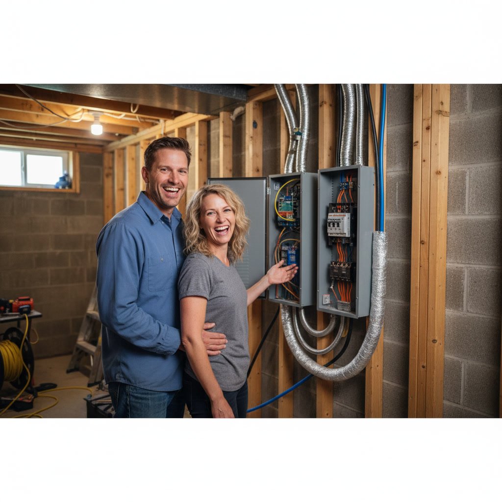 Electrician installing panel upgrade in Brentwood home